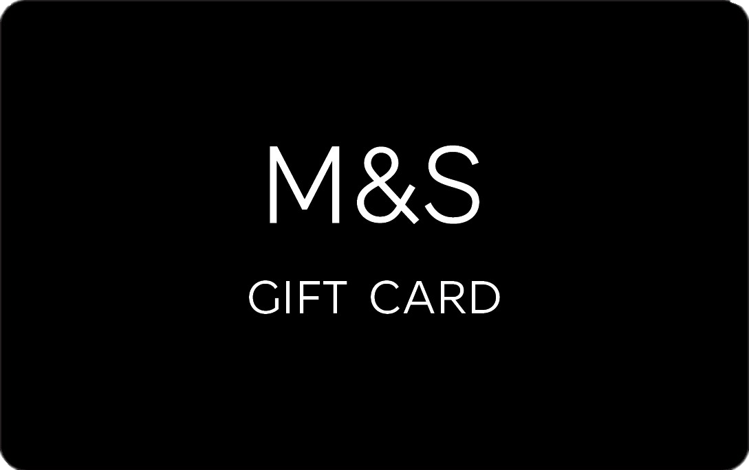 M&S gift card with a sleek black design and white text.