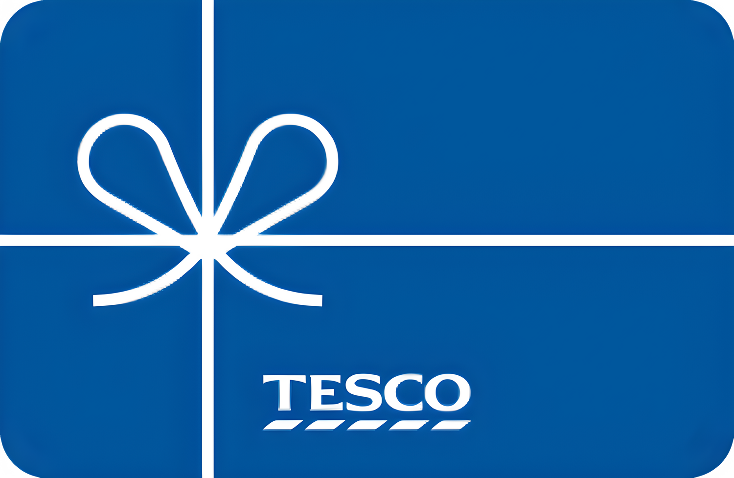 Blue Tesco digital gift card featuring a white ribbon design and brand logo.